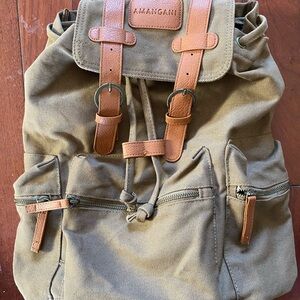 Amangani Canvas rucksack Backpack with Leather straps
